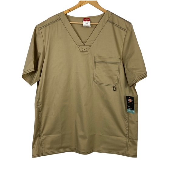 DICKIES Scrub Gen Flex Men's V-Neck Medical Top In Dark Khaki Size Large - Picture 3 of 12